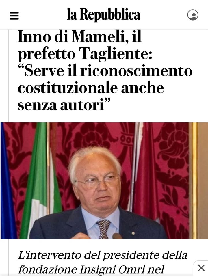 «Il Canto degli Italiani»: la Repubblica riprende il tema del riconoscimento costituzionale con un’intervista al prefetto Francesco Tagliente