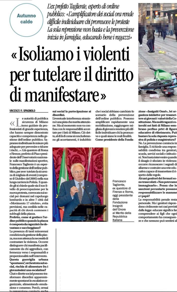 OGGI SU AVVENIRE – UN’INTERVISTA A TUTTO CAMPO SULLA SICUREZZA, LA LEGALITÀ E LA TUTELA DEL DIRITTO DI MANIFESTARE