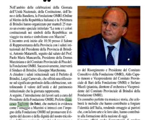 Taranto Buonasera – Organizzazione G7, La Fondazioni OMRI rende omaggio alle istituzioni brindisine