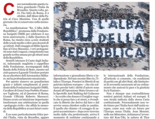 «La Repubblica e la Fondazione Insigniti OMRI hanno il volto giovane e la speranza del futuro»
